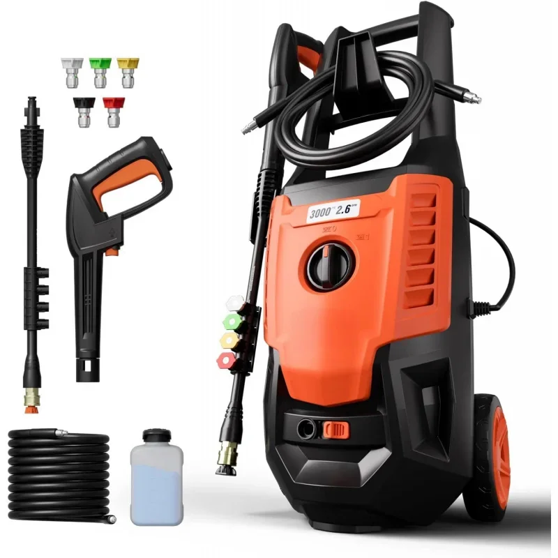 Electric Pressure Washer 3000PSI 2.6GPM Power Washer Electric Powered 1800W Water Pressure Cleaner Machine with 5 Nozzles