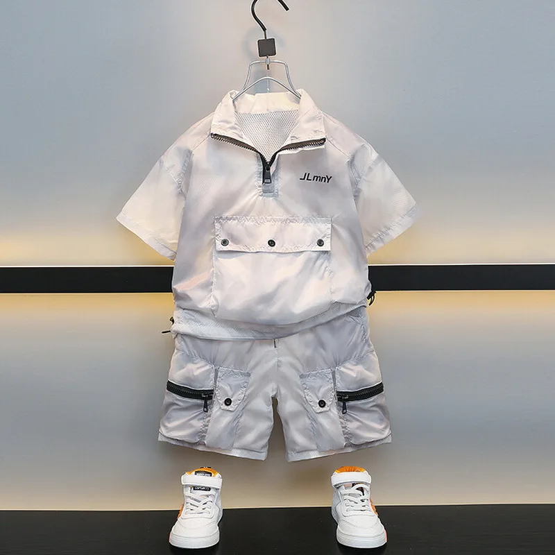 

Детский костюм с короткими рукавами, летняя одежда, топ и шорты с защитой от солнца для мальчиков, комплекты из 2 предметов, модные спортивные костюмы для девочек, 2-11 лет