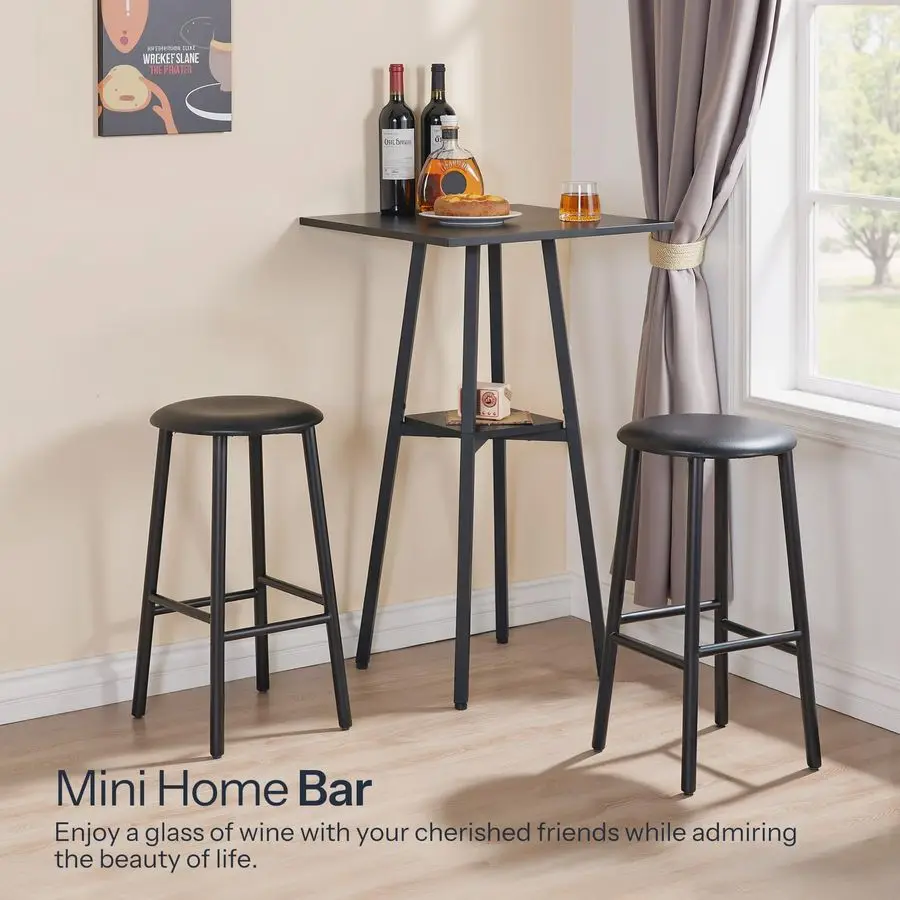 Bar Table, 2Tier High Top Pub Table, Counter Height Table with Storage, Small Kitchen Dining Table, 36.6 High Bar Table for Liv