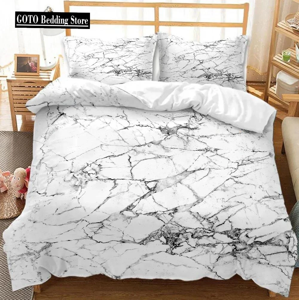 

Bedding Duvet Cover Set White and Black Marble 3 Piece-1000 -TC Luxury Microfiber Down Comforter Quilt Cover with Zipper Closure