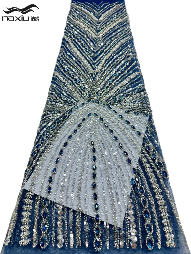 

Madison 5 Yards High Quality New Handmands Beads Sequins African Lace Fabric Stones French Nigerian Lace Fabric For Dress Sewing
