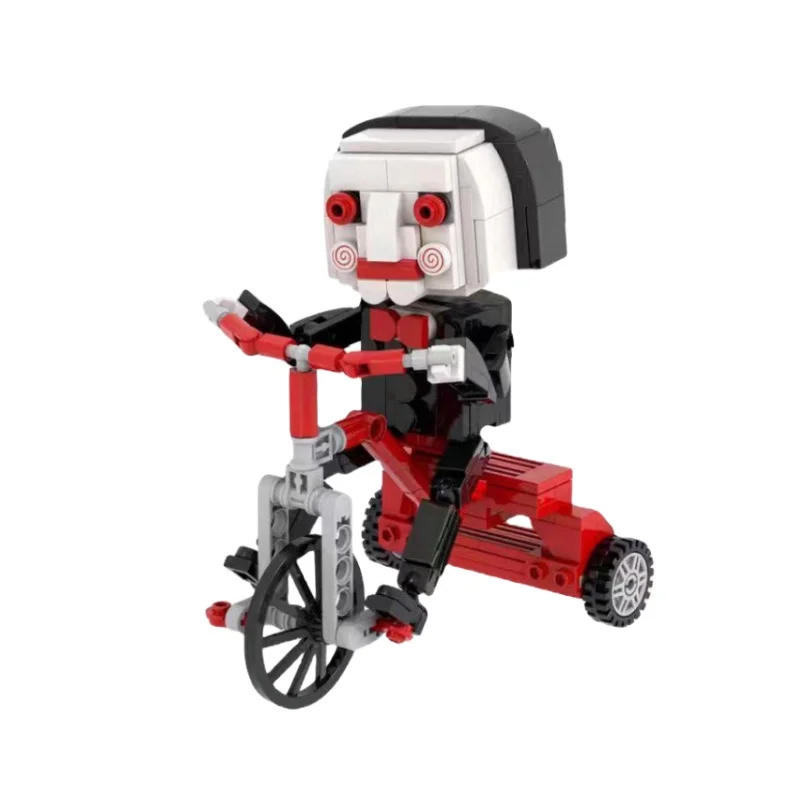 

Hot CLassic Horror Movie Chainsaw Scary Puppet Billy Doll Building Blocks Murderer with Bicycle Action Figure Puzzle Toy Gift