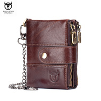 BULLCAPTAIN Men's Genuine Leather Wallet Rfid Function High Quality Leather Fashion Chain Multifunctional Men's Pocket Wallet