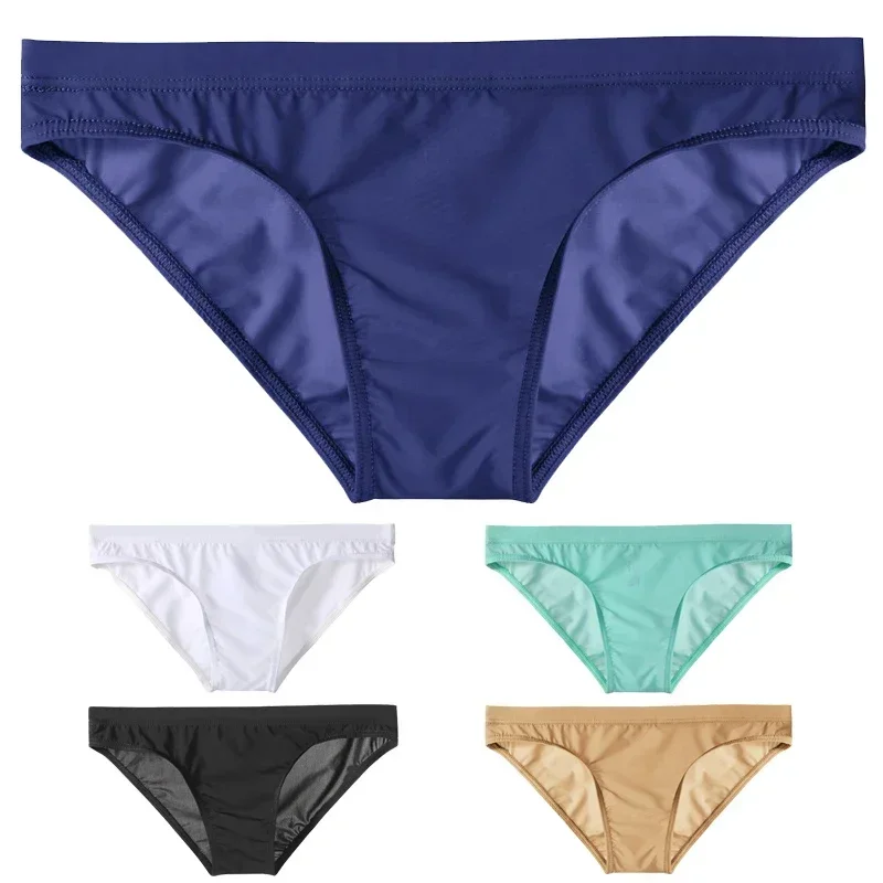 Men's Panties Briefs Sexy Low Waist Ice Silk Translucent Bikini Skinny Homme Breathable Comfort Briefs Underwear Underpants