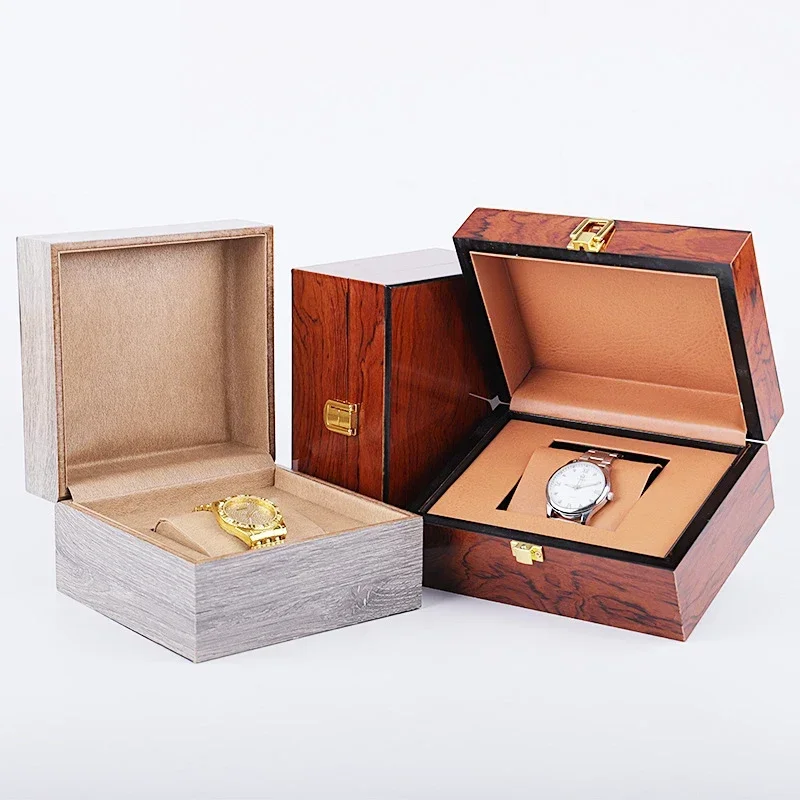 Customizable High Grade Baking Varnish Surface Brown Watch Box Grey Watches Case Boxes for Luxury Gift Jewlery Organizer
