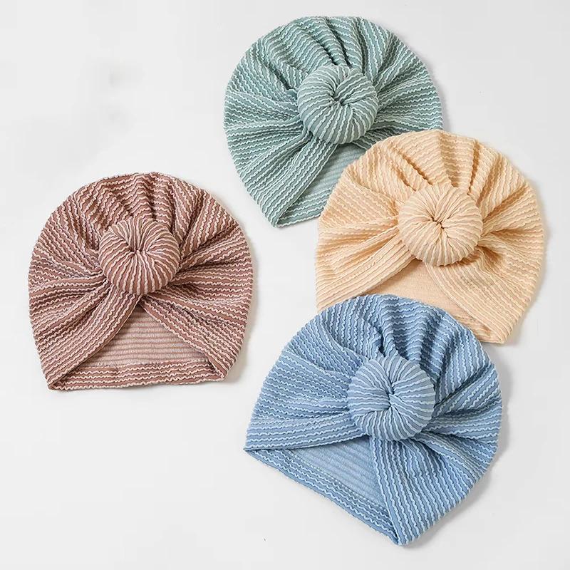 

Вязаная детская осенне-зимняя шапка с пончиком, милая однотонная шапка с большим узлом для маленьких девочек, тюрбан, мягкая детская шапка, весенние шапочки, повязка на голову