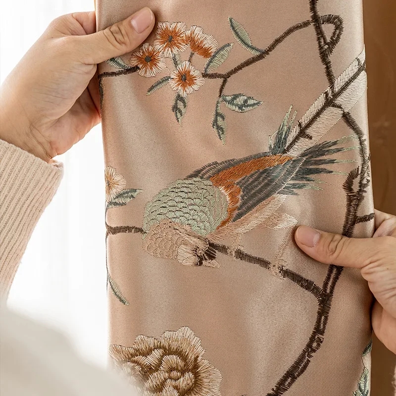 Flower Bird Embroidery Home Curtain, High-end Curtain, Canary Embroidery, Living Room, Bedroom