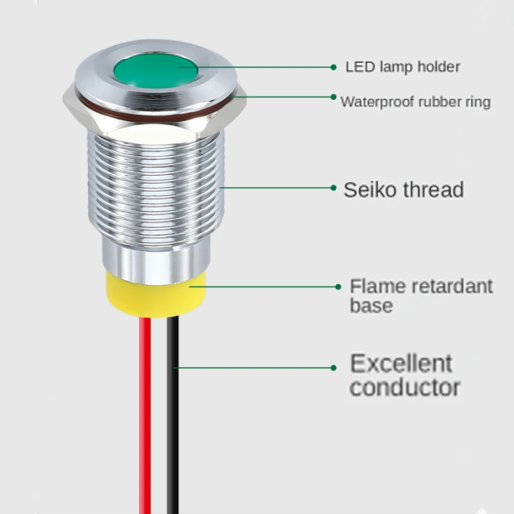 Voyant LED en métal étanche IP65, lampe de signal, fils pilotes, interrupteur, rouge, bleu, jaune, blanc, vert, 3V, 6V, 12V, 220V, 24V