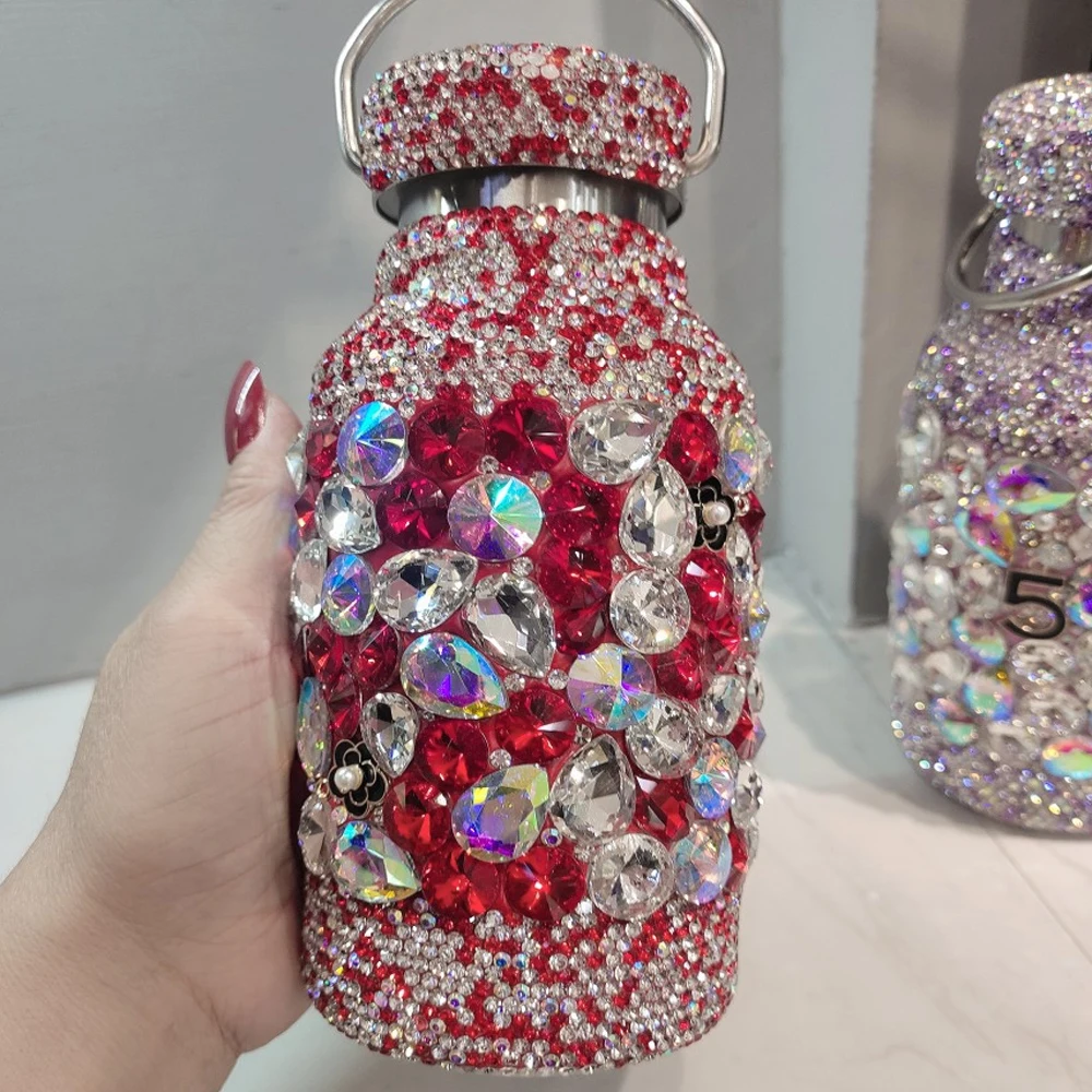 Diamond Water Bottle Bling Insulated Rhinestone Vacuum Cup Stainless Steel Flask Bottle Drinking Kettle Diamond Thermos