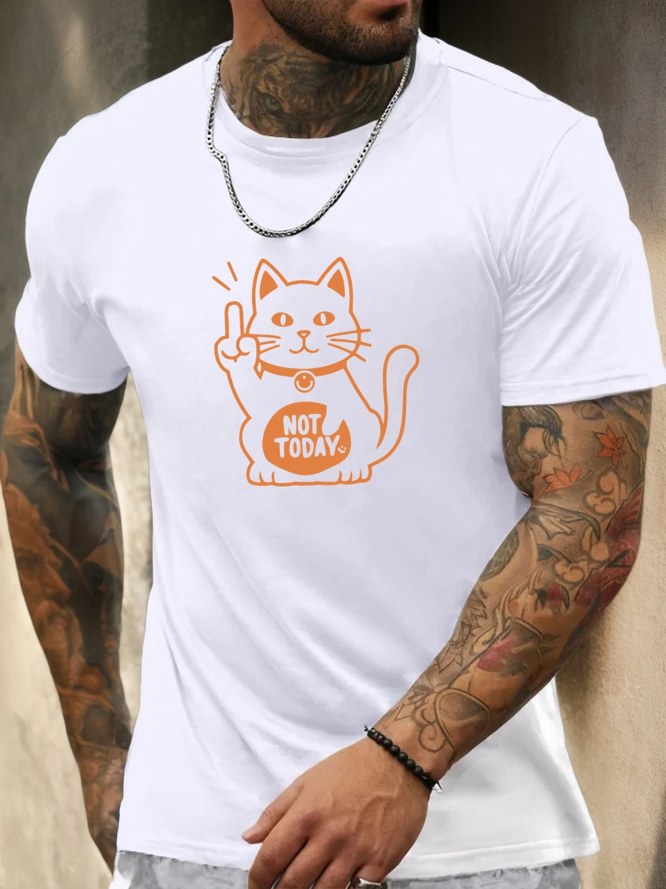 

NOT TODAY Men's Short Sleeve T-Shirt 100% Cotton Pattern Printed Summer round Neck Breathable Casual Fashion Cool Tee