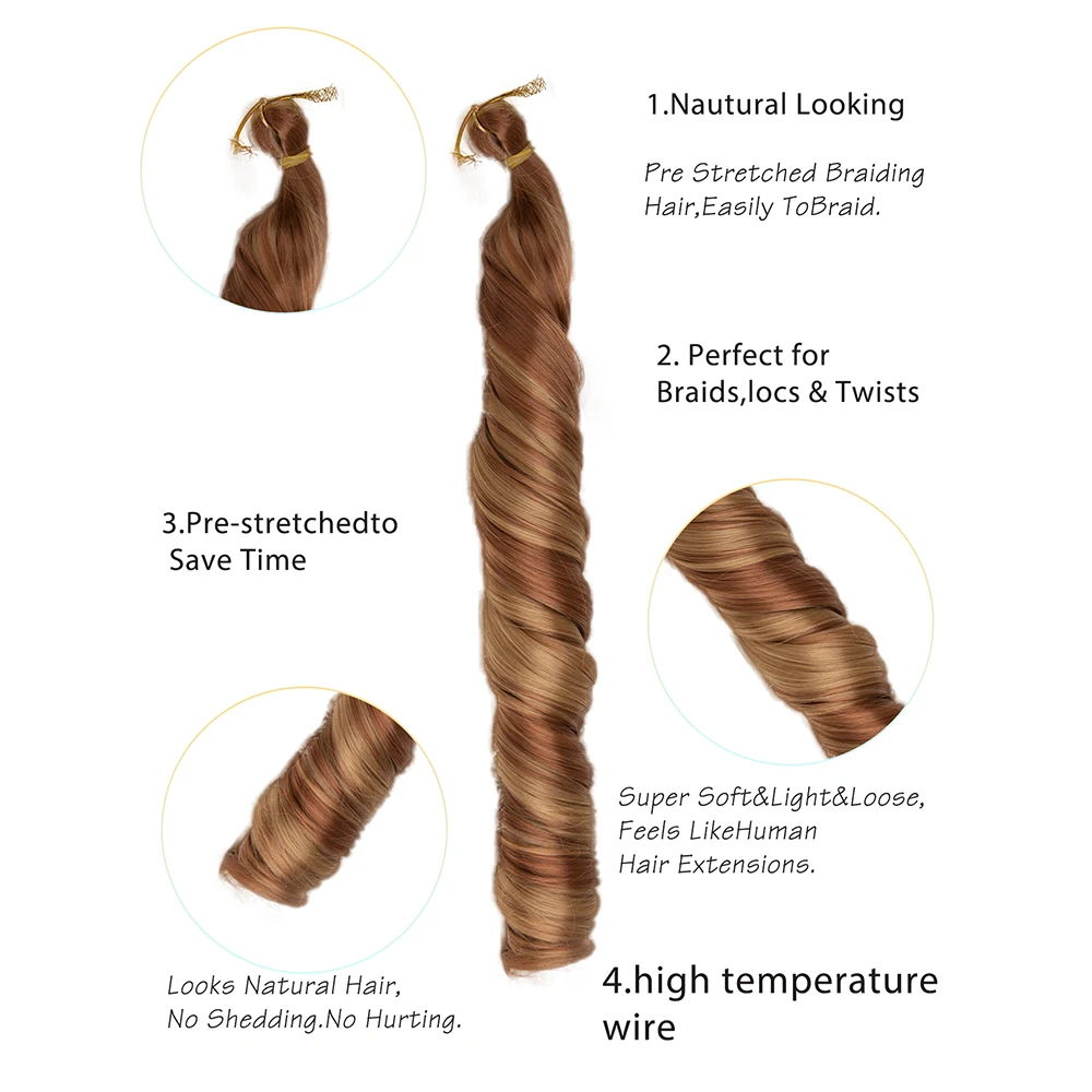 22 Inch Loose Wave Spiral Curl Synthetic Braids High Temperature Ombre Pre Stretched Hair Extensions French Curls For Women