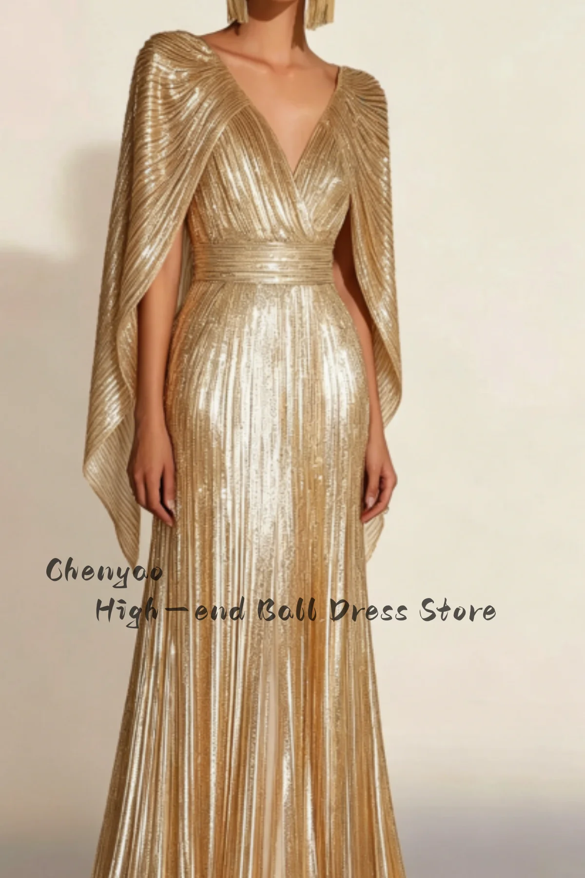 corset body prom dress Glitter-Embellished Long with Bodice Gold / Medium Florence Size:9 UK Fully lined Structure Semi-sheer chiffon ruffle dress