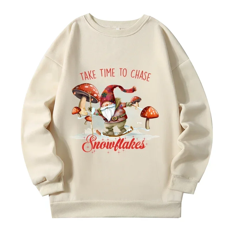 Fun Santa Claus Plus Size Female Sweatshirts Mushroom Letter Print Big Size Sweatshirts Autumn Winter Large Size Tops