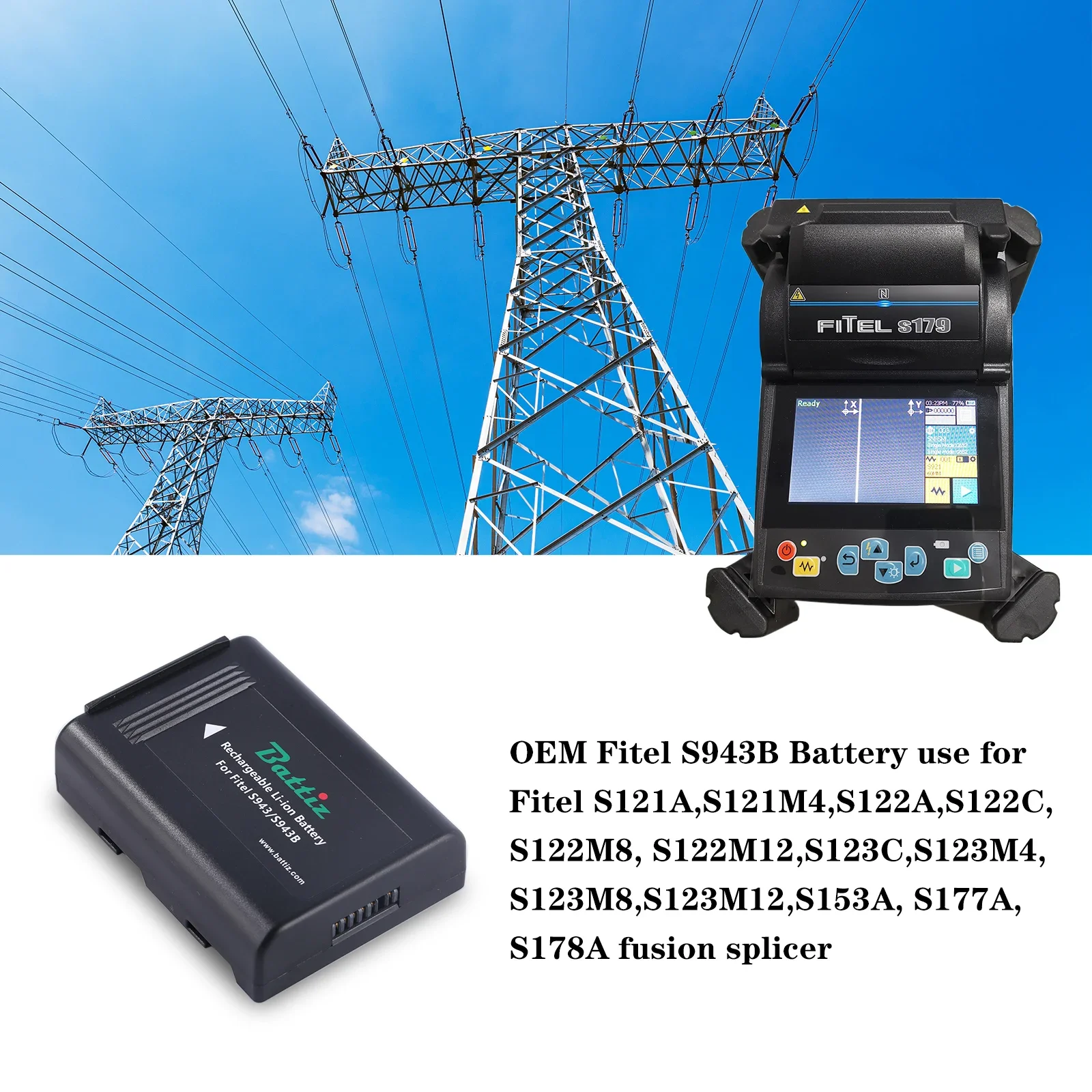 Batería de repuesto Skonppu 3.3Ah S943 S943B compatible con Furukawa Fitel S121A S121M4 S122A S122C 11.1V
