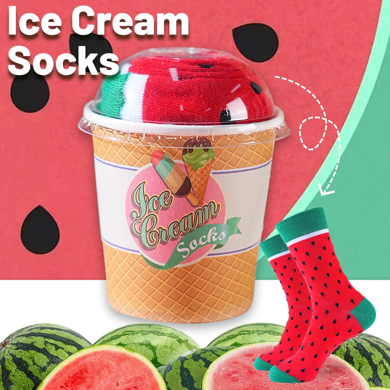 

1 пара носков до середины икры для мужчин и женщин, новинка и весело, красочные носки в подарочной упаковке с клубничным мороженым, европейский и американский модный тренд, удобные и дышащие, вечерние повседневные подарки, День святого Валентина, Рождеств