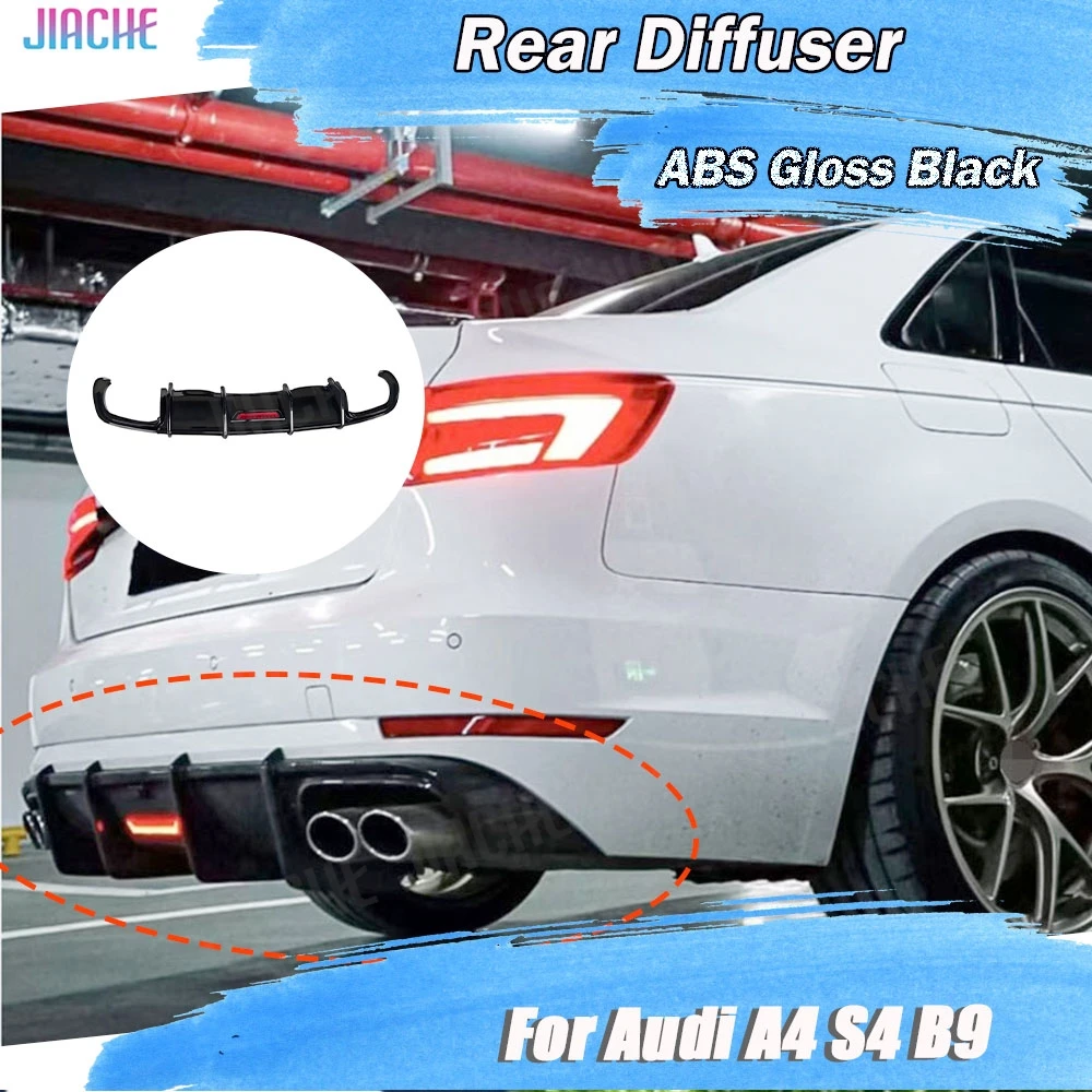 

Gloss Black Carbon Look Car Rear Bumper Lip Diffuser With Light Body Kits For Audi A4 S4 B9 2017-2019