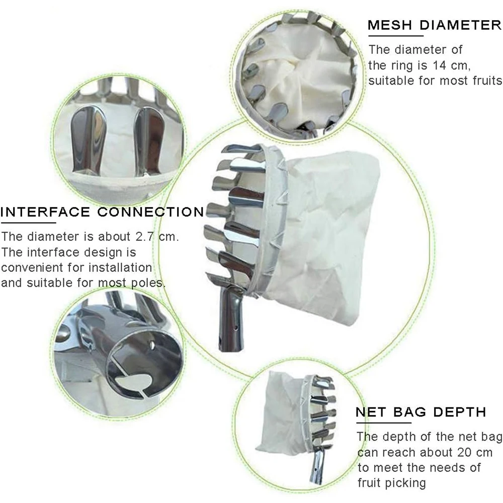 1pcs Plastic Fruit Picker Head with Bag 14CM Garden Farm Fruit Catcher Harvest Picking Tool Tree Picker Pole for Avocado Apple