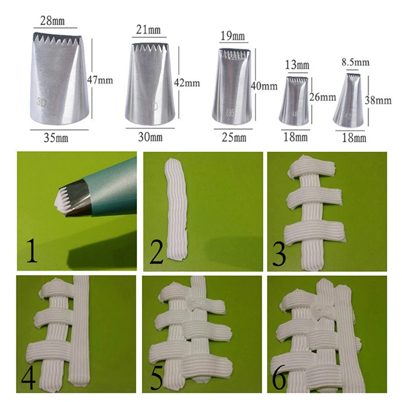 5pcs/set Basket Weave Tips Icing Piping Nozzle Stainless Steel Writing Tube Nozzle