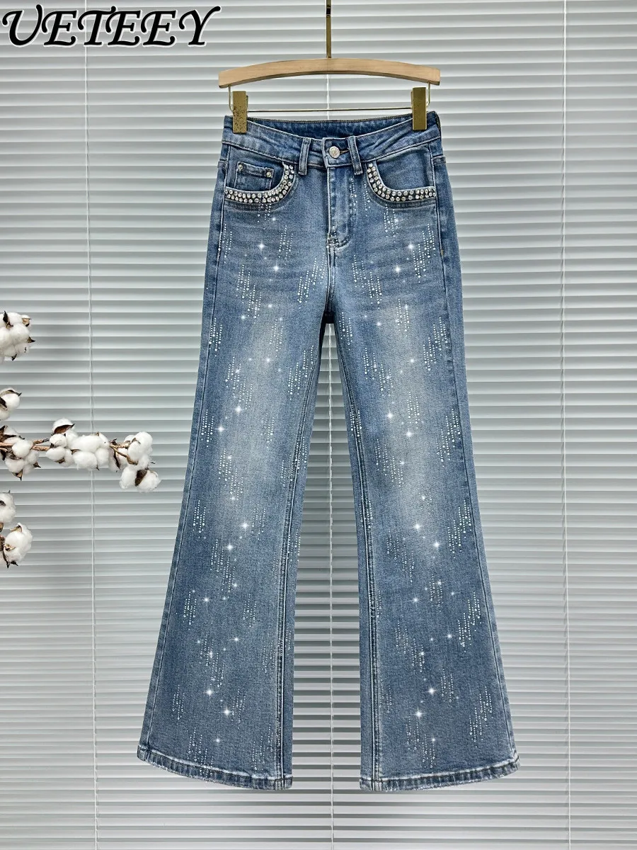 

Hot Rhinestone Flared Jeans for Women Trendy 2026 New Spring Fashion High Waist Slim Fit Versatile Rhinestone Denim Pants