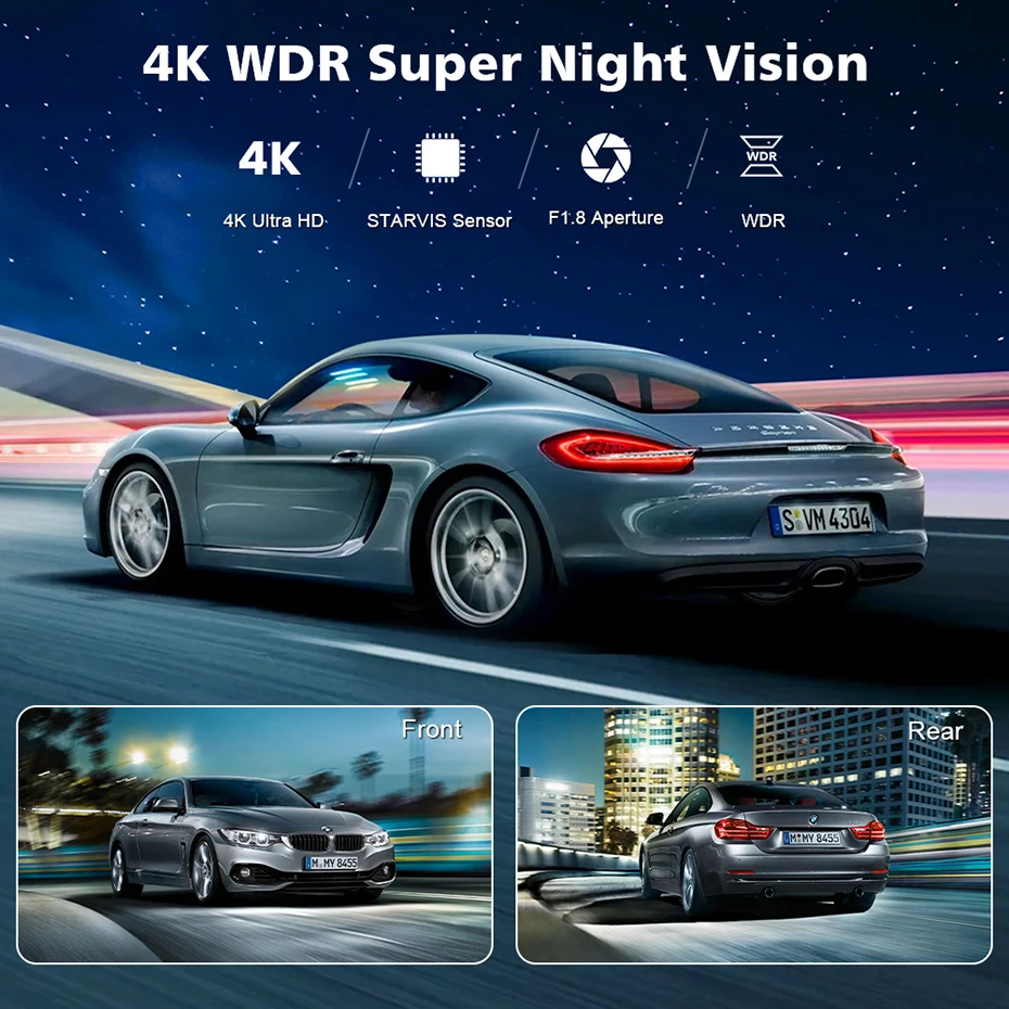 1.97 "Dash Cam 4K 2160P كاميرا DVR للسيارة دعم WIFI GPS عدسة مزدوجة محرك الفيديو مسجل Dashcam تسجيل الصندوق الأسود للرؤية الليلية