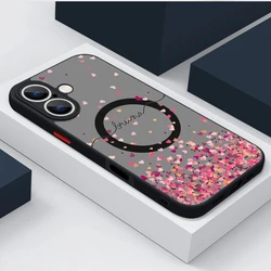 Magnetic For Magsafe Pink Rose Flower Case For iPhone 16 Pro Max Coque iPhone 15 Pro Max 11 12 13 14 16E Matte Back Hard Cover