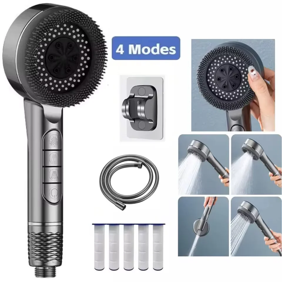 

4 Modes High Pressure Water Saving Shower Head One-Key Stop Water Massage Sprayer Set With Filter Element Bathroom Accessories