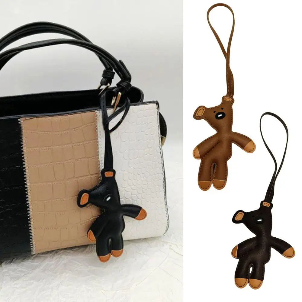 Mini Bear Keychain PU Leather Animals Keyring Hanging Ornament Backpack Handbag Charm Gift For Men Women Korean Bag Charms Y2k