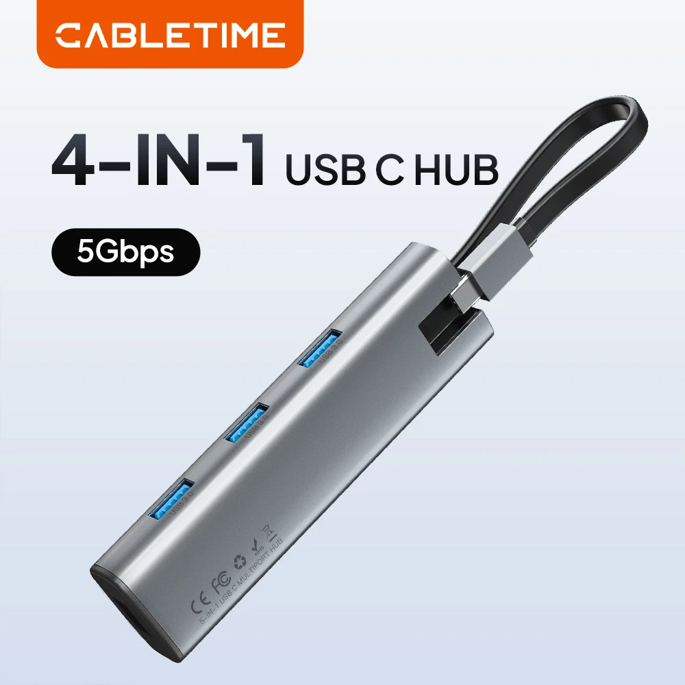 CABLETIME 4 IN 1 USB C HUB USB A 3.0 Port 5Gbps High Speed Data Transmission USB Portable HUB for Laptop Lenovo DELL