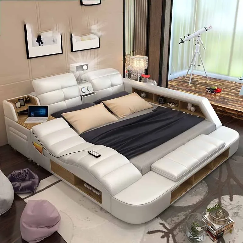 

Modern Luxury Double Bed Single Headrest Italian Smart Floor Double Bed Home Multifunctional Cama Inteligente Bedroom Furniture