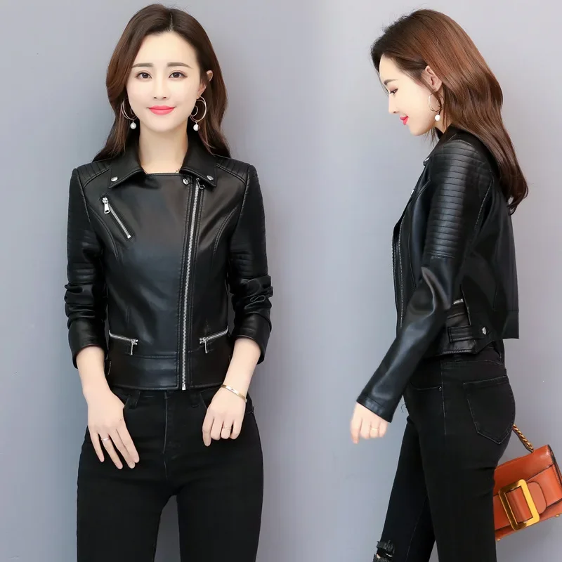 Short Spring Autumn Leather Jackets Women 2023 New Fashion Motorcycle Womens Leather Jacket Loose Lapel Women's Clothing Jaqueta