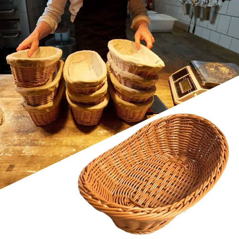 Imitate Rattan Kitchen Storage Basket Creative Brown Oval Bread Tray Living Room Vegetable Fruit Flower Organization Box