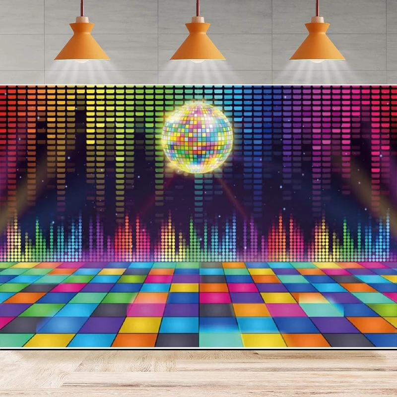 

Photography Backdrop 70s 80s 90s Disco Ball Stage Night Club Neon Music Birthday Background Home Party Backdrop Wall Banner