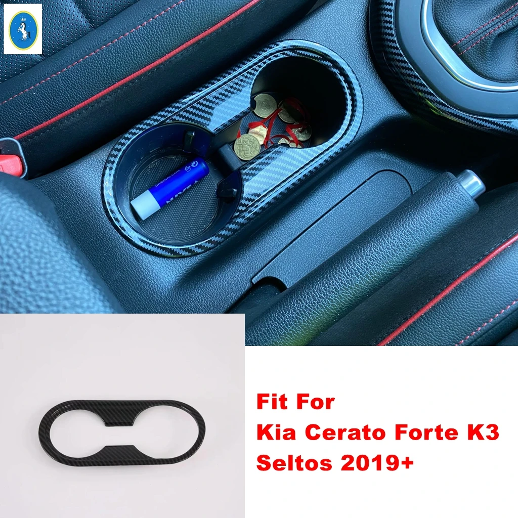 

Carbon Fiber Front Central Control Water Cup Holder Panel Cover Trim For Kia Cerato Forte K3 / Seltos 2019 - 2023 Accessories