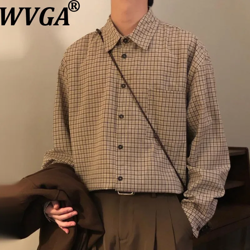 

WVGA весенние новые мужские рубашки в клетку в студенческом стиле, модные рубашки с длинными рукавами, нишевые шикарные повседневные топы с отложным воротником, уличная одежда W18277