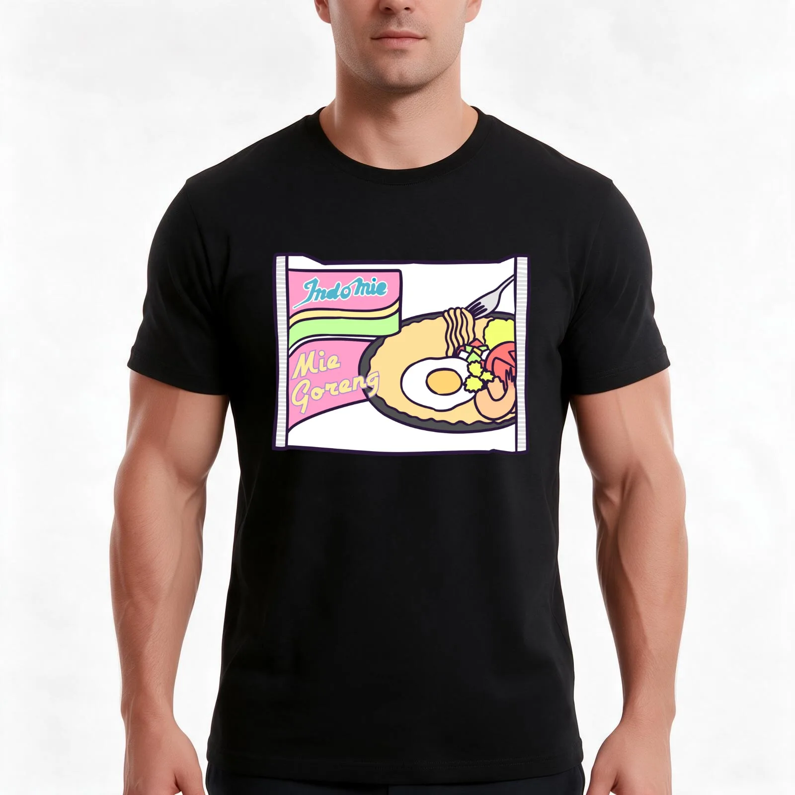 Indomie Mie Goreng Pastel T-Shirt, lässiges Sommer-Baumwoll-T-Shirt, Oversized-Streetwear-Oberteile, Vintage-Grafikdruck, Unisex für Damen und Herren.