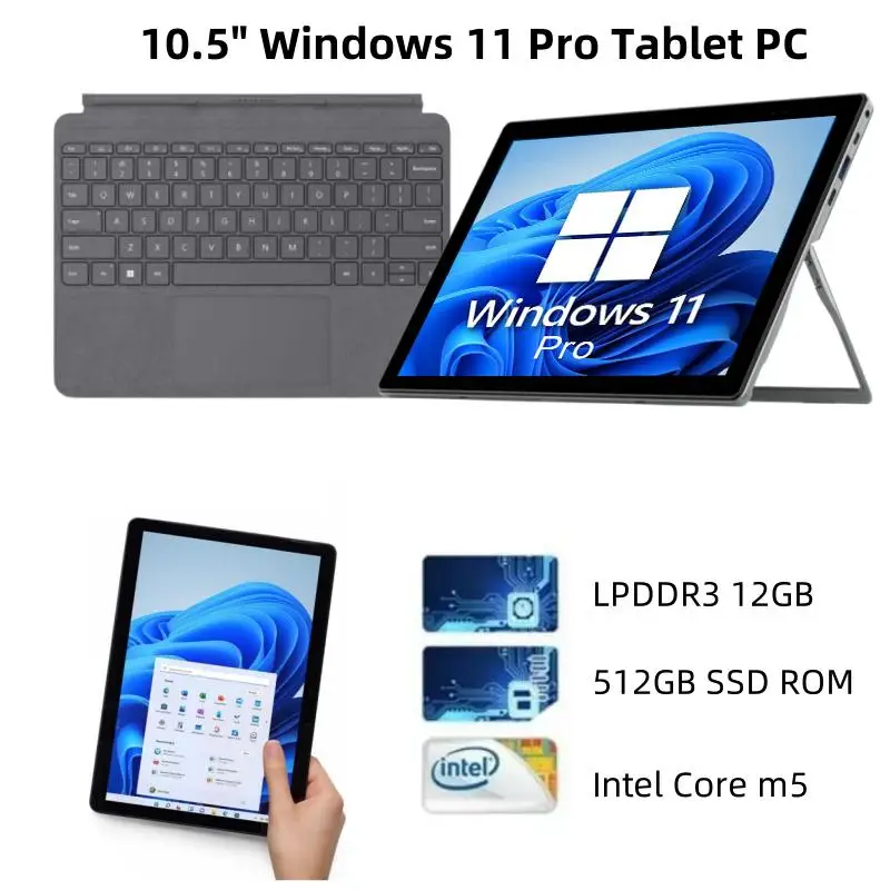 

12 ГБ ОЗУ 512 ГБ SSD ПЗУ DS105 Windows 11 Pro 10,5-дюймовый ЖК-экран Планшет 64-битный процессор Intel Core m5 Порт 1920x1280 IPS 2xUSB-A 3,0