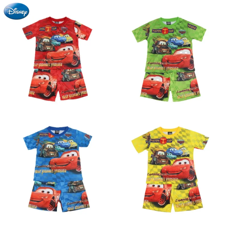 Disney Lightning McQueen Cars cartoon animation clothes summer suit pigiama a due pezzi vestiti ad asciugatura rapida bambini alla moda