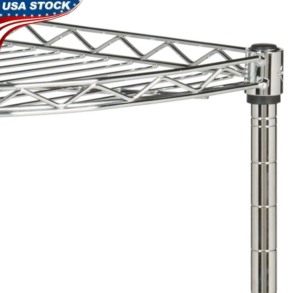 

4-Tier Chrome Wire Corner Rack Space-Saving Storage Solution Adjustable Shelves Durable Metal Construction Ideal Garage Pantry