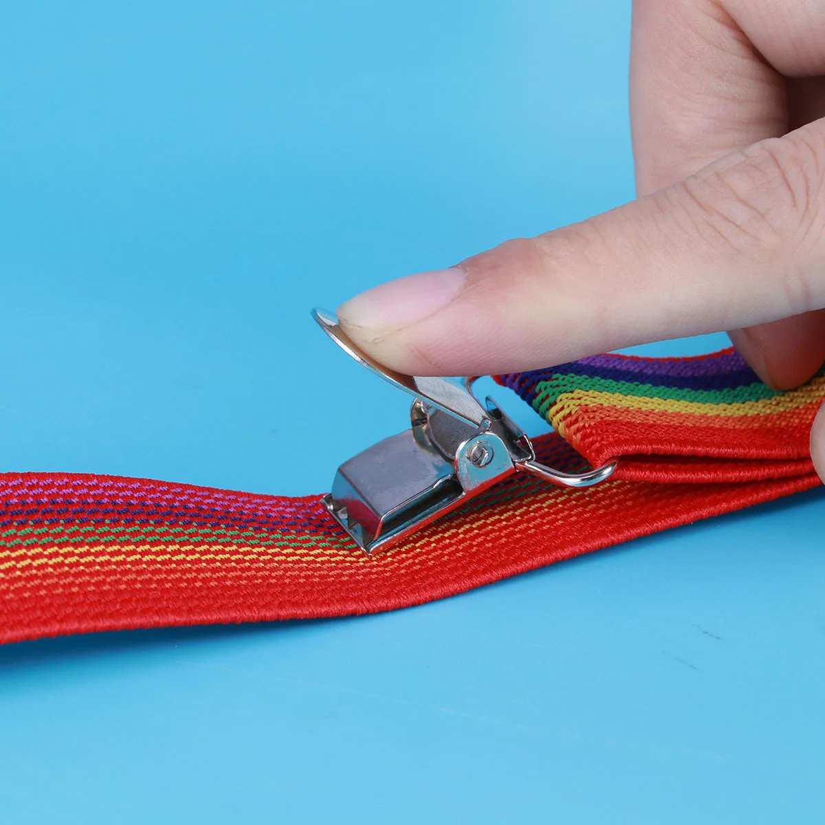 

Rainbow Strap Clips 2.5X65Cm Colorful Striped Suspenders For Kids Adults Adjustable Elastic Polyester Clip-On Halloween