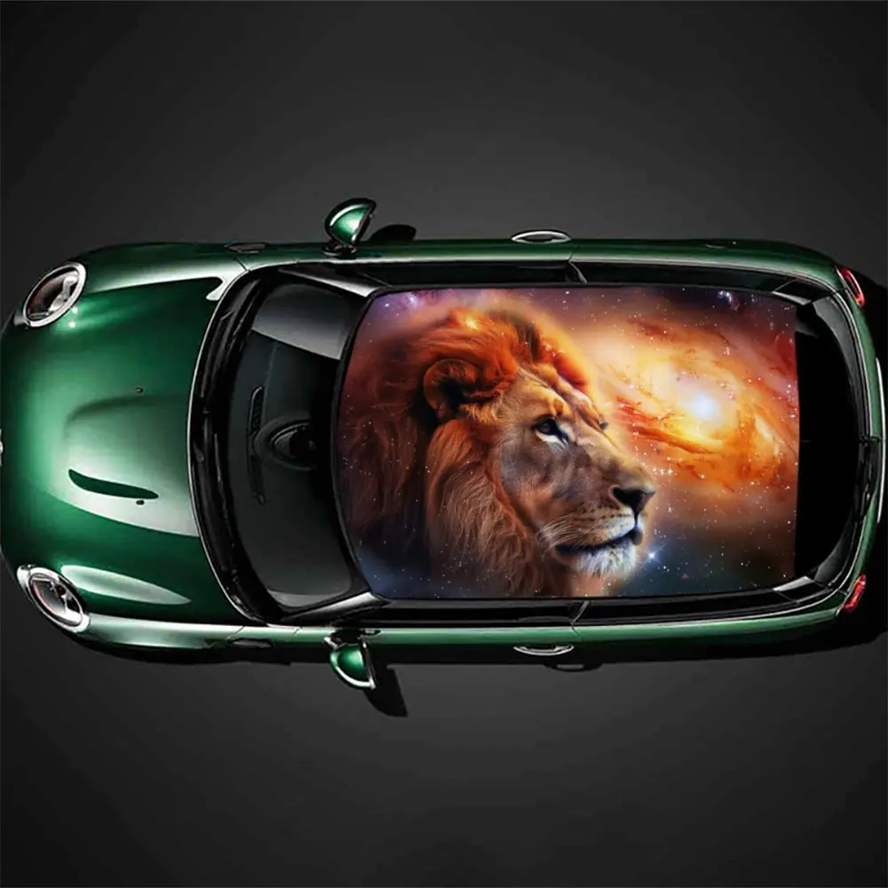 Cool Starry Sky Galaxy Lion Car Roof Sticker Wrap Racing SUV Auto Accessories Packaging PVC Car Hood Graphic Decal Decoration