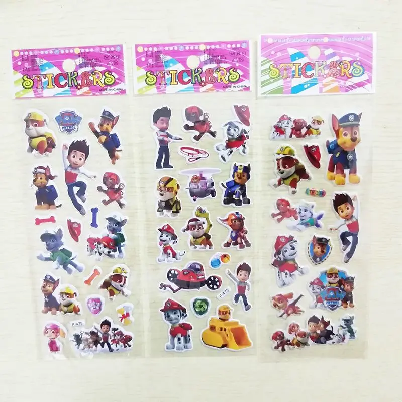 Paw Patrol Cartoon Sticker para crianças, 3D Anime Toy, Cartoon Bubble Paste, Engrossar a recompensa, Presentes para crianças, 12pcs