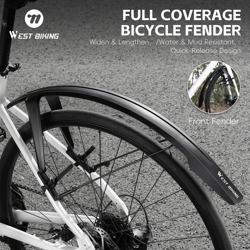 

WEST BIKING Bike Fender Set 2PCS Full Coverage Bicycle Fender Quick-release Bike Front Rear Mudguard For 21c-42c Tire Bike Parts