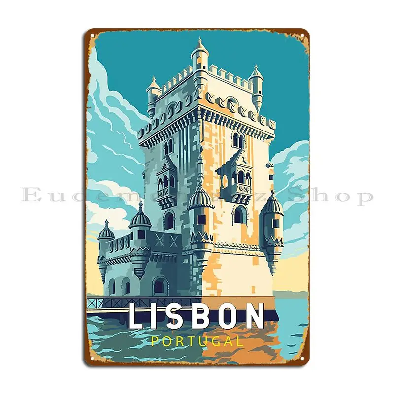 Lisbon Portugal Belem Tower Travel Art Vintage Metal Sign Wall Pub Garage Cave Printing Club Tin Sign Poster