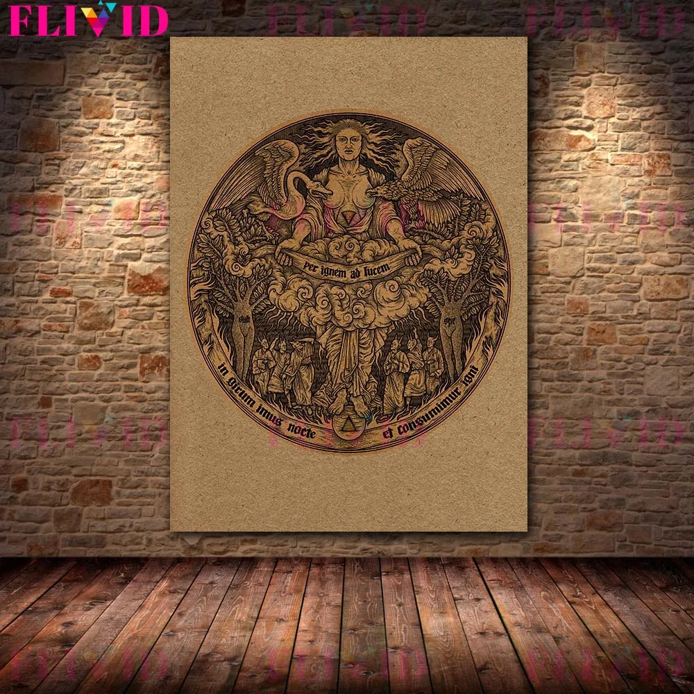 Gothic Witch And Mythology Illustration Vintage Wall Art Canvas Painting Devil Satan And Magic Book Art Poster And Print Decor