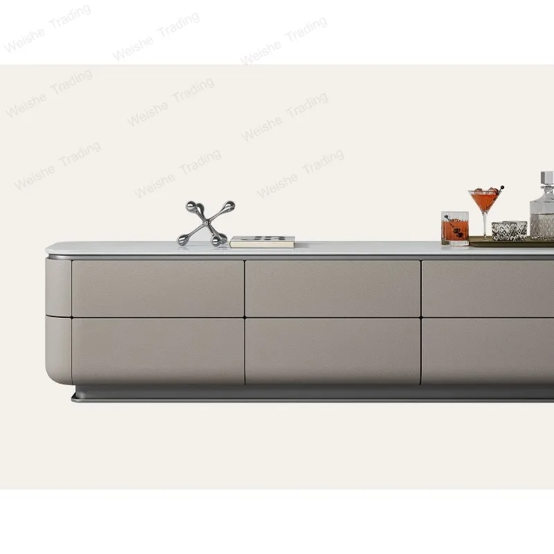 Italian light luxury walnut TV cabinet, villa living room furniture high-end luxury stone TV cabinet