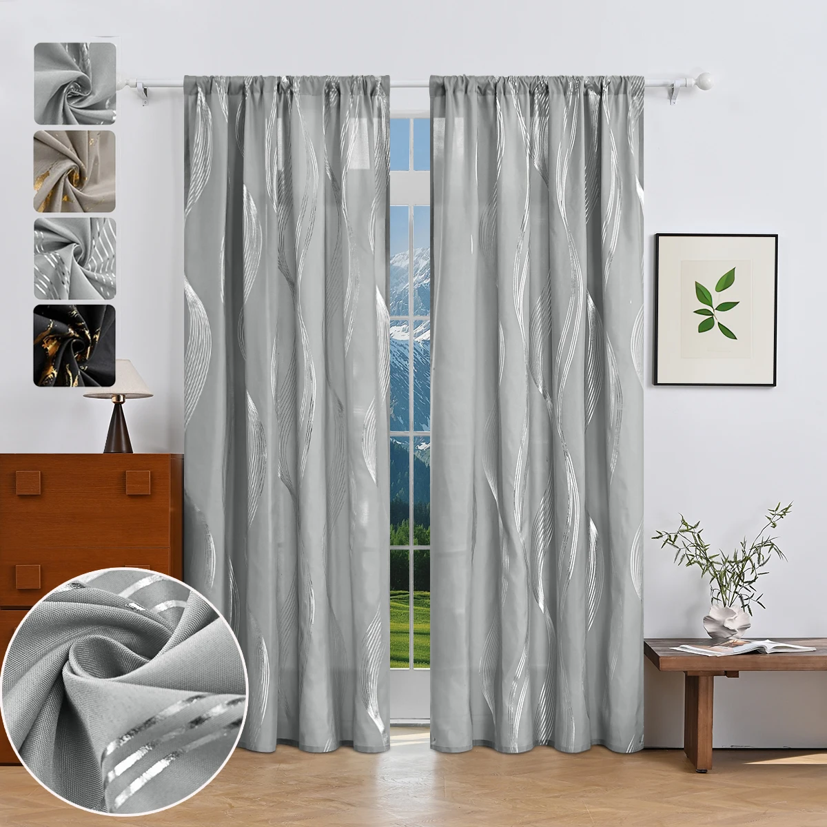 2 Stück Luxus-Vorhänge mit Marmormuster und Stangentasche, Verdunkelungsvorhänge für Wohnzimmer, Schlafzimmer, Heimdekoration, Fenstervorhänge