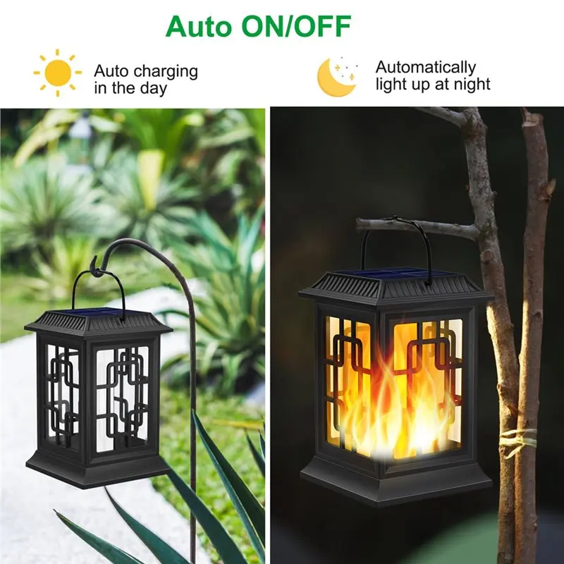A47U Solar Powered Lantern Solar Flickering Flames Upgraded Waterproof Hanging Light For Garden For Yards Pathways Patios Orname