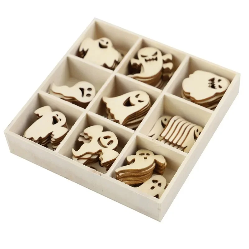 72 Pcs Wooden Blank Halloween Ghost DIY Craft Templates For Drawing Doodling Hand‑Painting Halloween Festival Table Home Decor