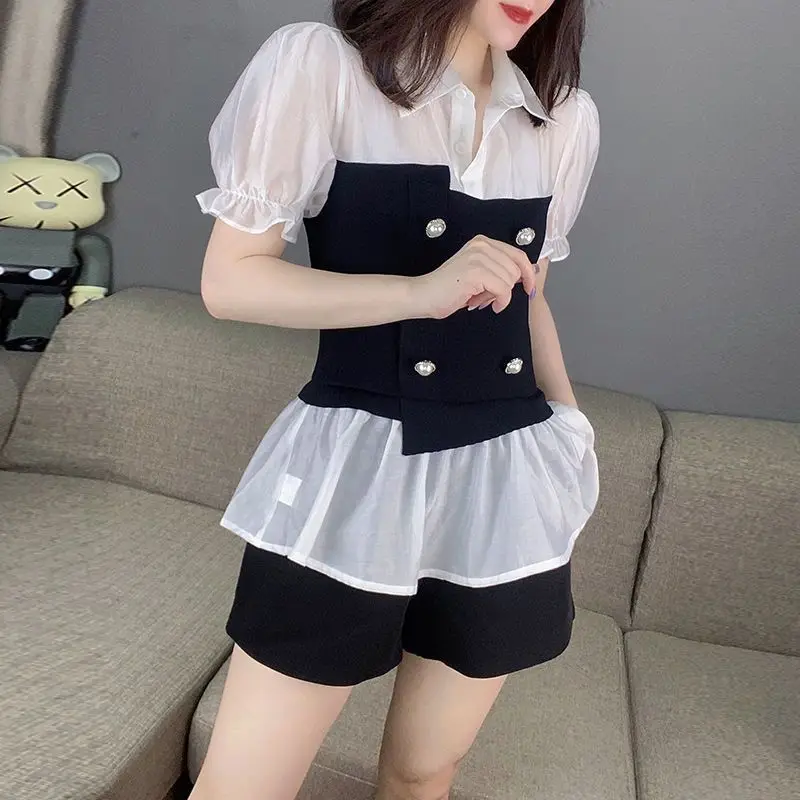 

Women's White Shirt and Shorts Two Piece Set 2026 Spring Summer Casual Elegant Light Mature Outfit for Office Street Daily Wear​