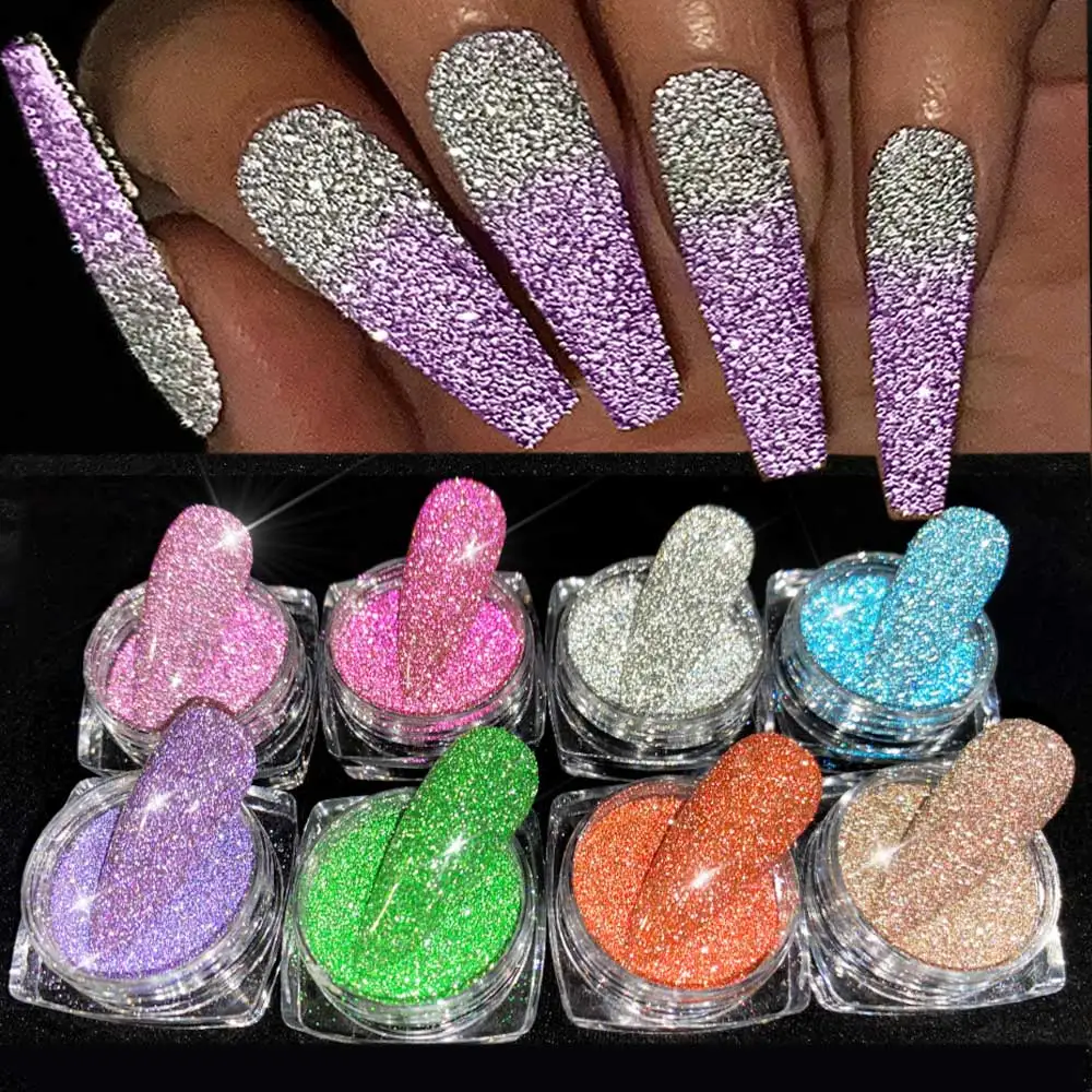 8jar/set riflettente diamante Glitter Nail Art pigmento cromato Sparkly Flash Crystal Pigment Nails forniture per unghie polvere fai da te